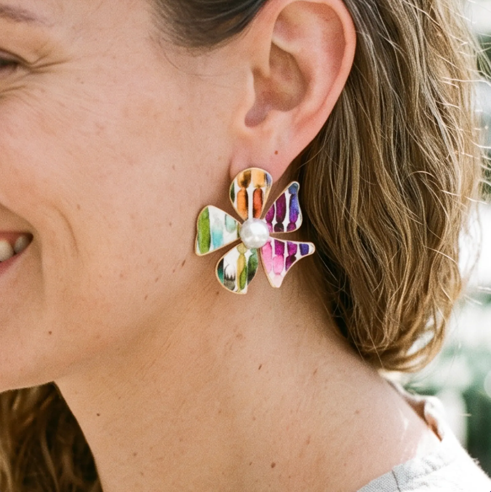 Colorful Floral Statement Earrings, Oversized Rainbow Boho Jewelry