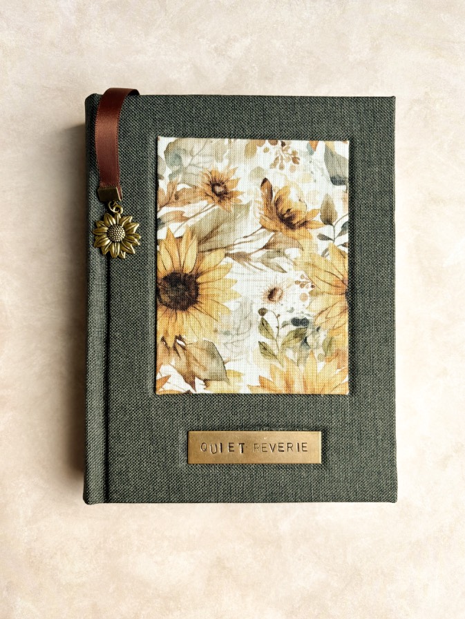Sunflower Meadows Journal | Forest Green Linen (5”x6.5”) by Quiet Reverie Boutique