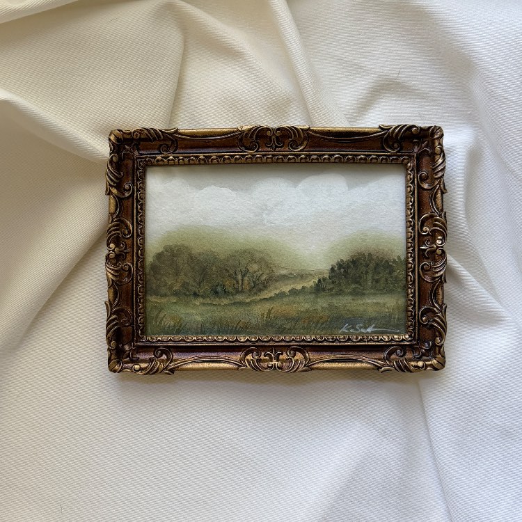 Watercolor Landscape Original by Faded Fields Art