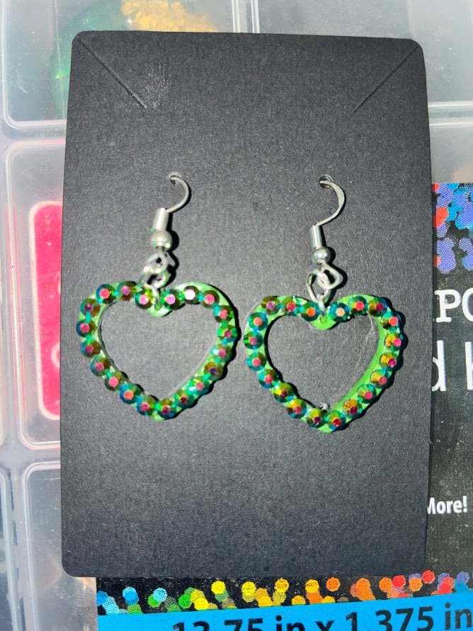Green Rhinestone Heart Earring by Kelsey Nichole’s Creations