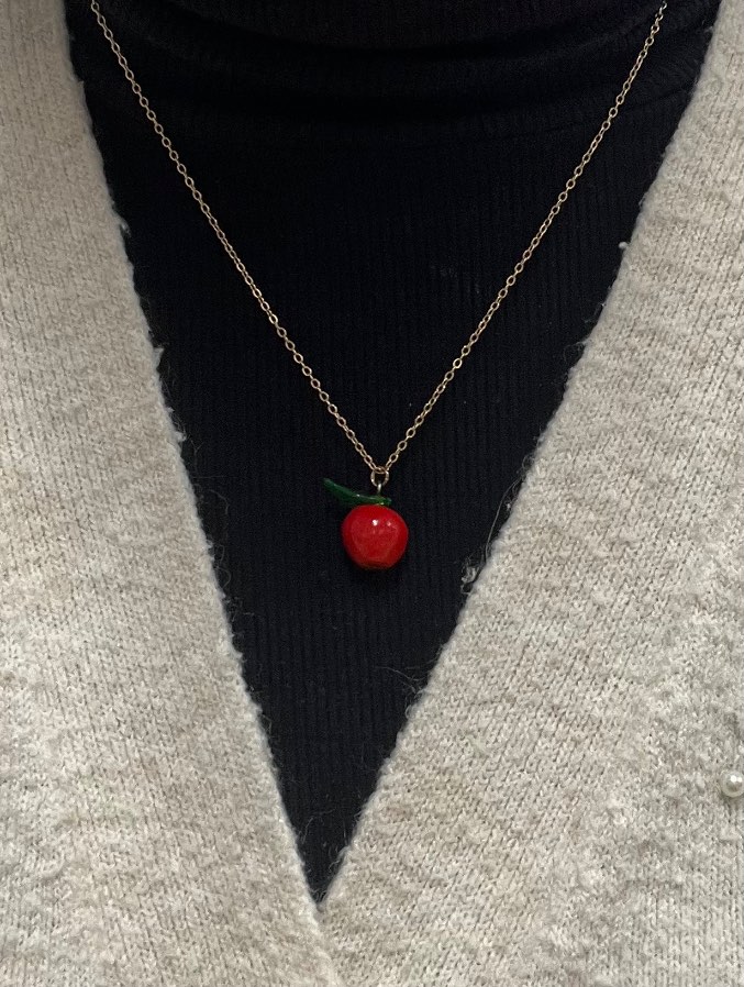 Red Apple Pendant On Golden Chain | Handmade Charm
